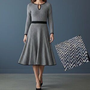 The Fold | Metallic Blue Herringbone Classic Alder Dress Small